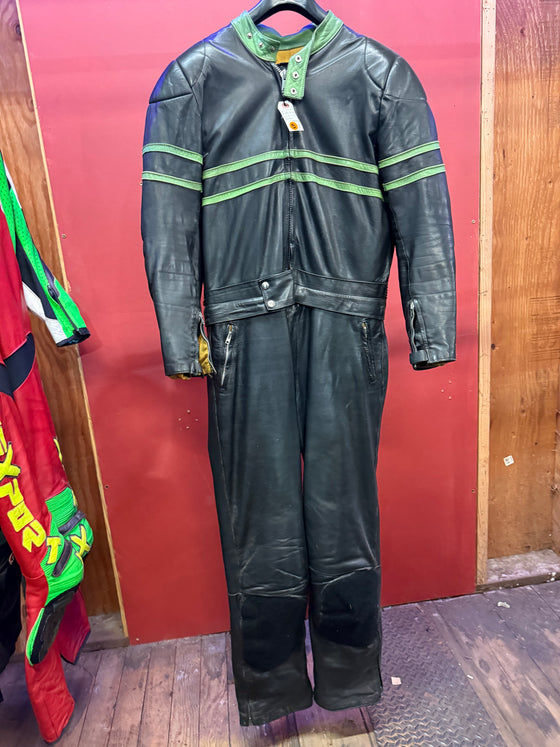 Black and green leather suit